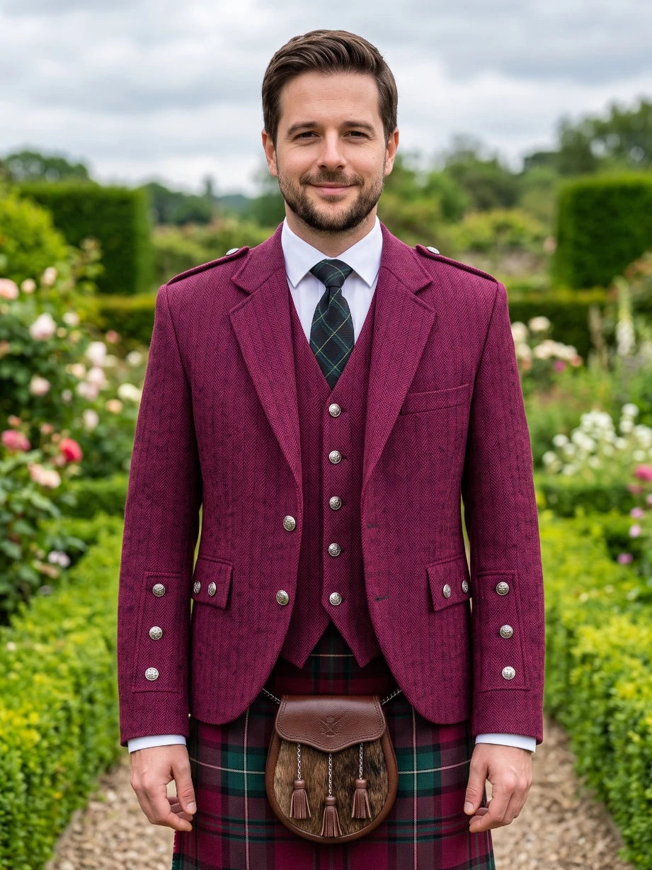 Chaqueta Kilt Argyle de Tweed Magenta con Chaleco