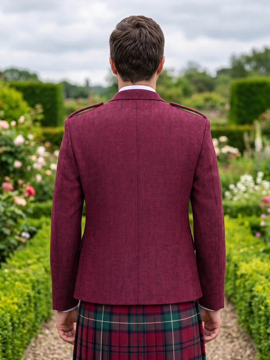 Chaqueta Kilt Argyle de Tweed Magenta con Chaleco