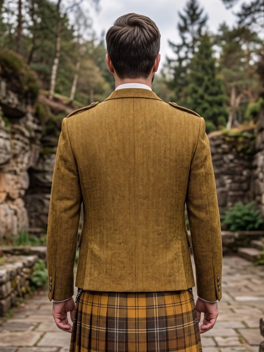 Chaqueta Kilt Argyle de Tweed Amarillo Mostaza con Chaleco