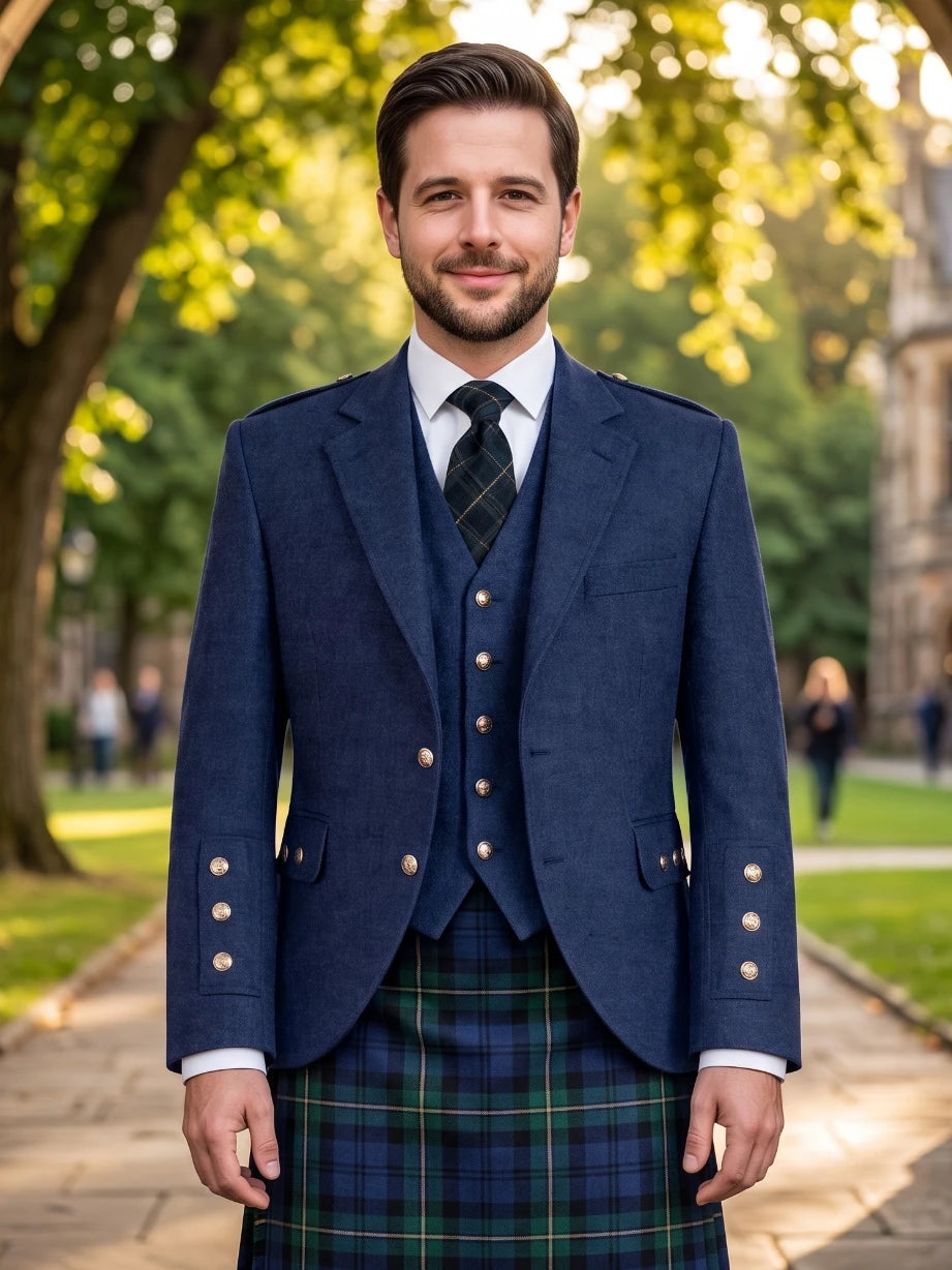 Chaqueta Kilt Argyle en Lana Azul Marino con Chaleco
