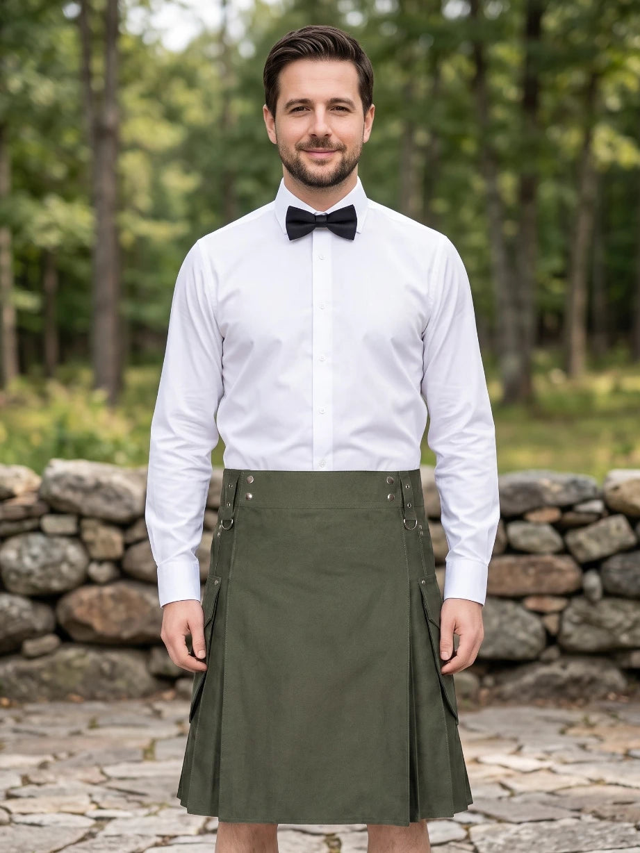 Kilt Utility Casual Verde Oliva Hecho a Medida
