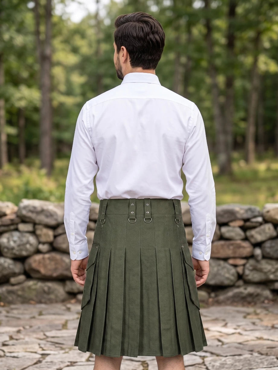 Kilt Utility Casual Verde Oliva Hecho a Medida