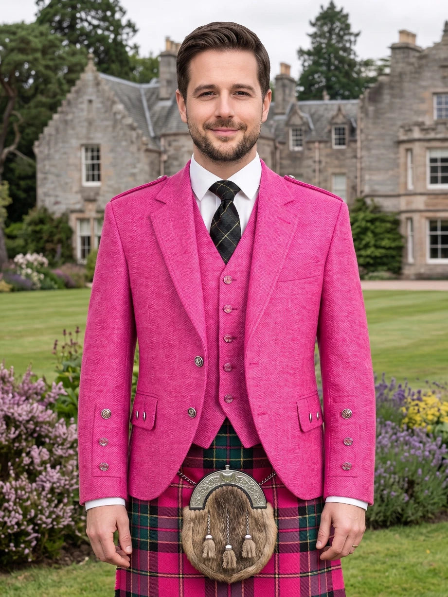 Chaqueta Kilt Argyle en Tweed Rosa con Chaleco