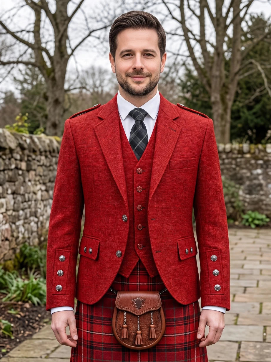 Chaqueta Kilt Argyle en Tweed Rojo con Chaleco