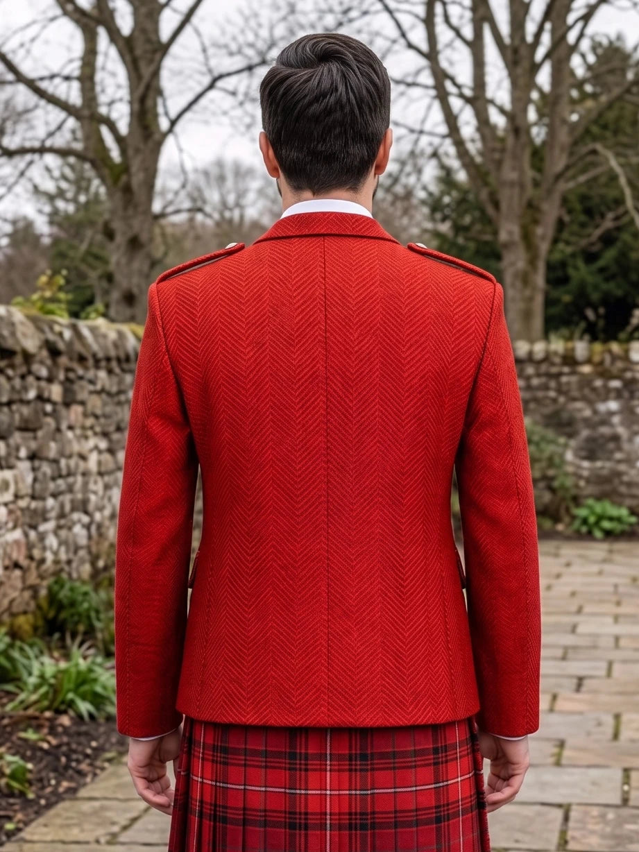 Chaqueta Kilt Argyle en Tweed Rojo con Chaleco