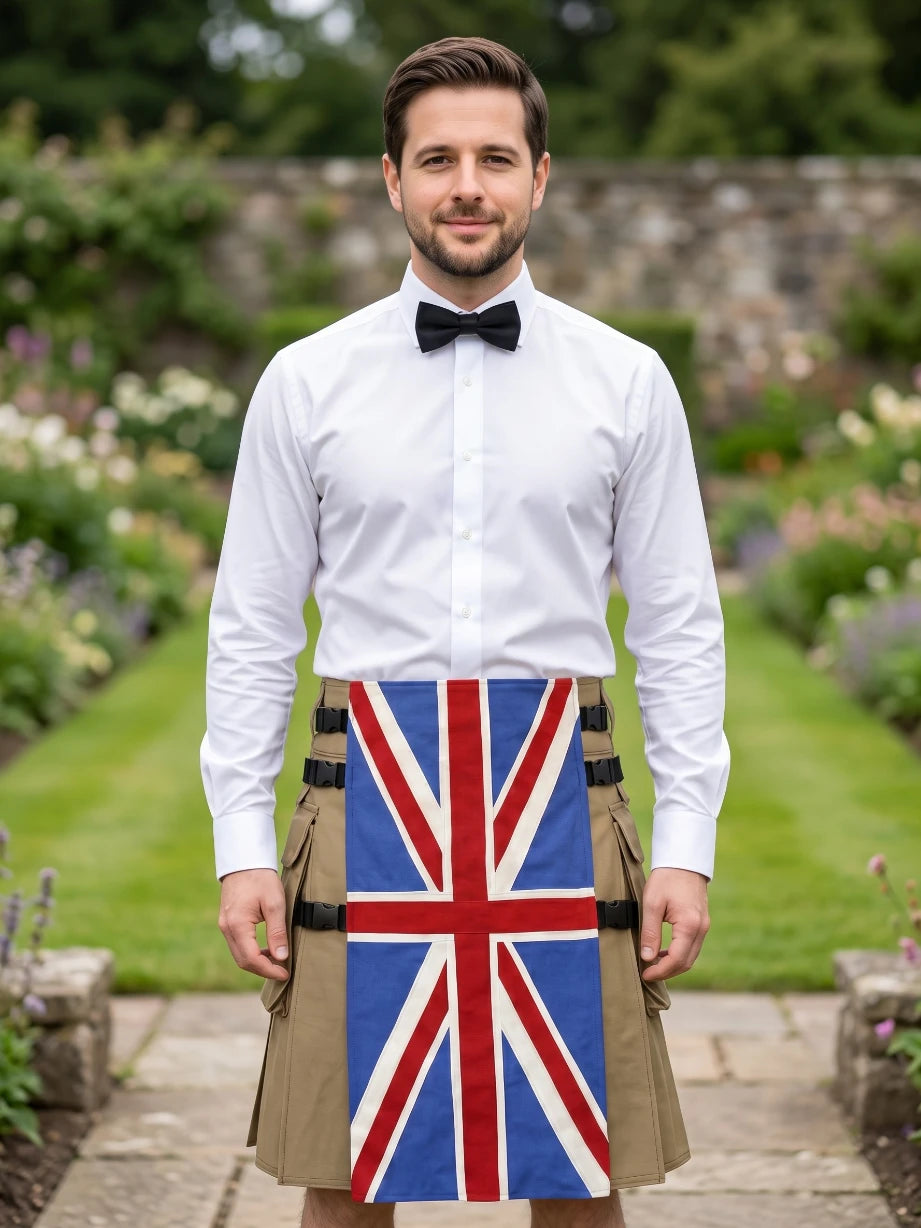 Kilt de lujo utilitario con bandera del Reino Unido hecho a medida