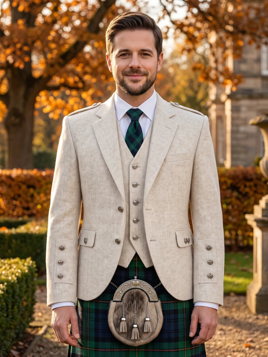 Chaqueta Kilt Argyle de Lana Blanca con Chaleco