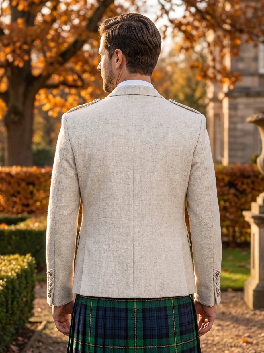 Chaqueta Kilt Argyle de Lana Blanca con Chaleco