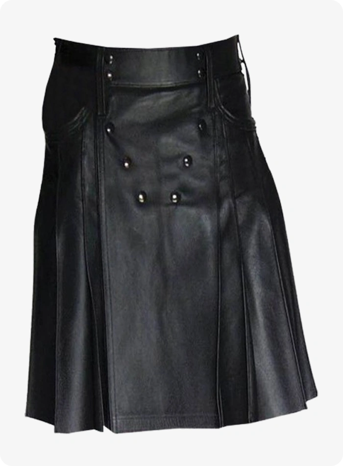 Custom Made Stylish Black Leather Kilt