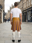 Mustard Yellow  Leather Kilt With Purple Pleats Back Side