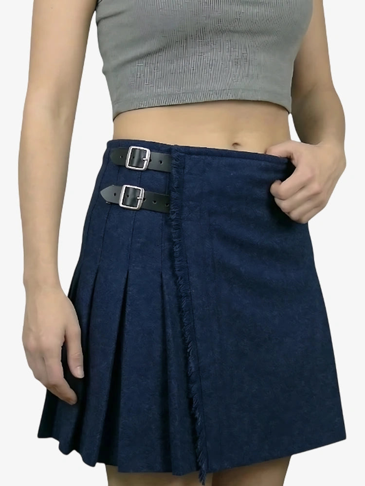 Kilt de Lana Azul Marino para Mujer
