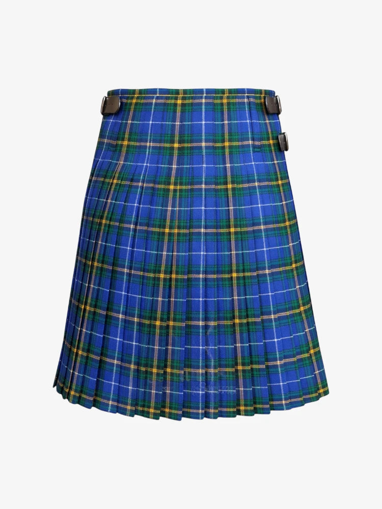 Blue plaid kilt with a white background