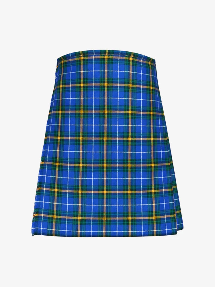 Blue plaid kilt on a white background