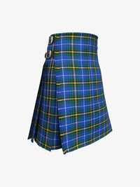 Blue and green plaid kilt on a white background