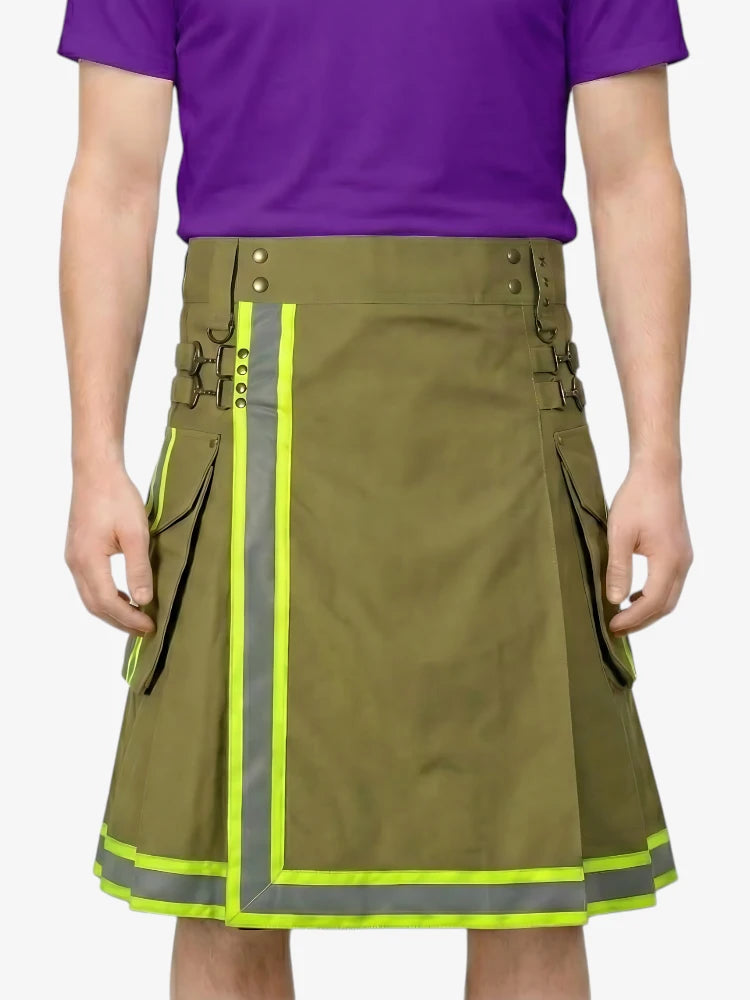 Kilt Bombero Verde Oliva con Ribete Reflectante