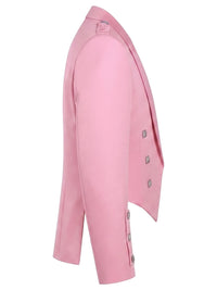 A light pink double-breasted blazer shown from a side profile view against a plain white background.