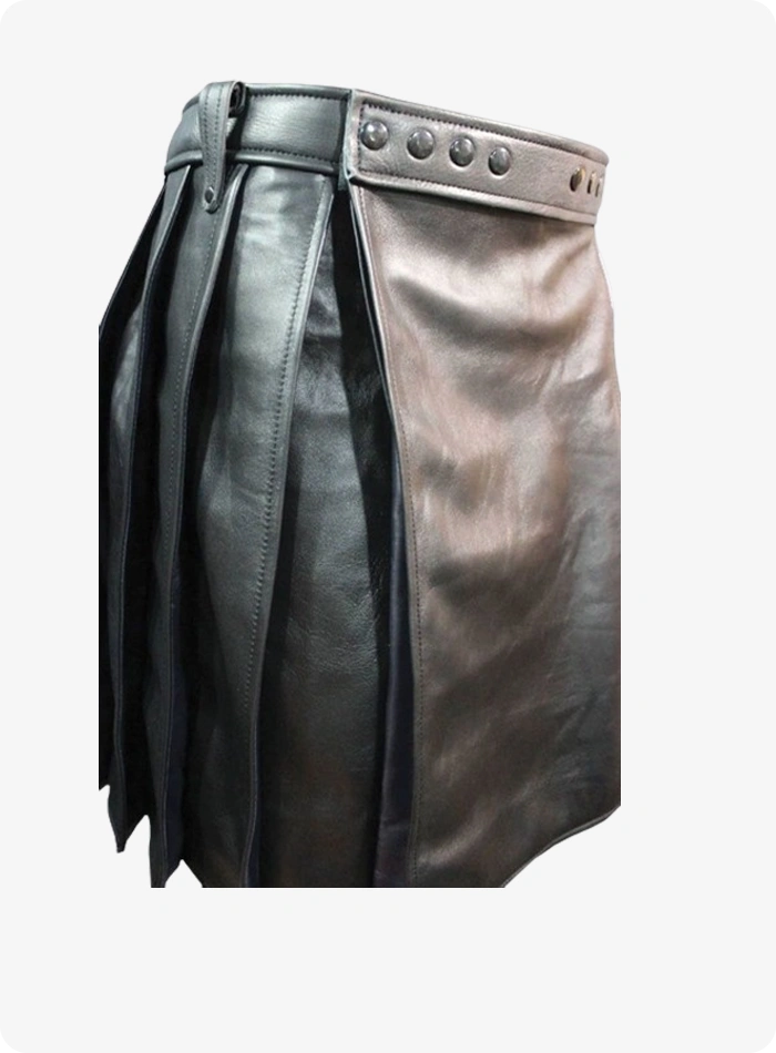 Custom Made Pleated Black Leather Kilt