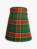 Green and orange plaid kilt on a white background