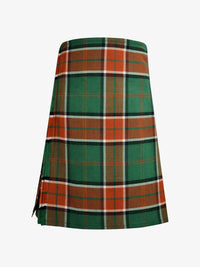 Green and orange plaid kilt on a white background