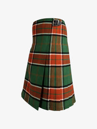 Green and orange plaid kilt on a white background
