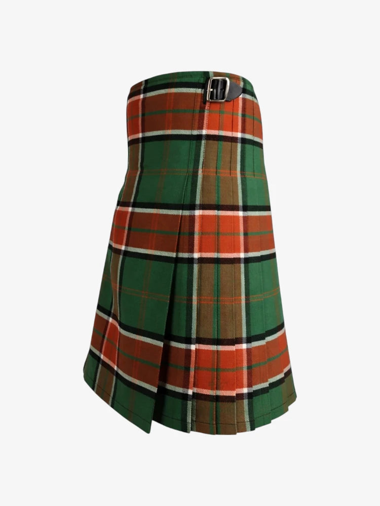 Green and orange plaid kilt on a white background