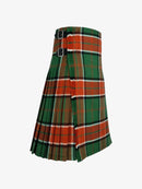 Plaid kilt with green and orange pattern on a white background