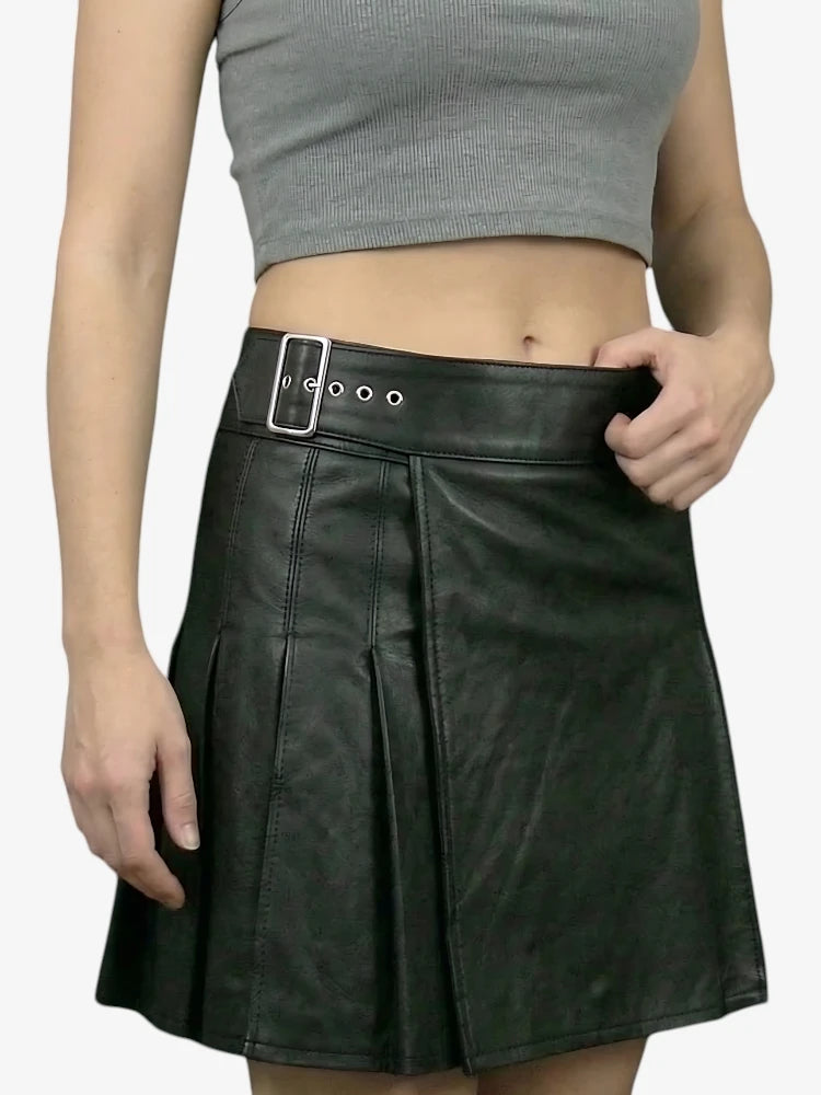 Kilt de Cuero Negro Premium Hecho a Medida para Mujer