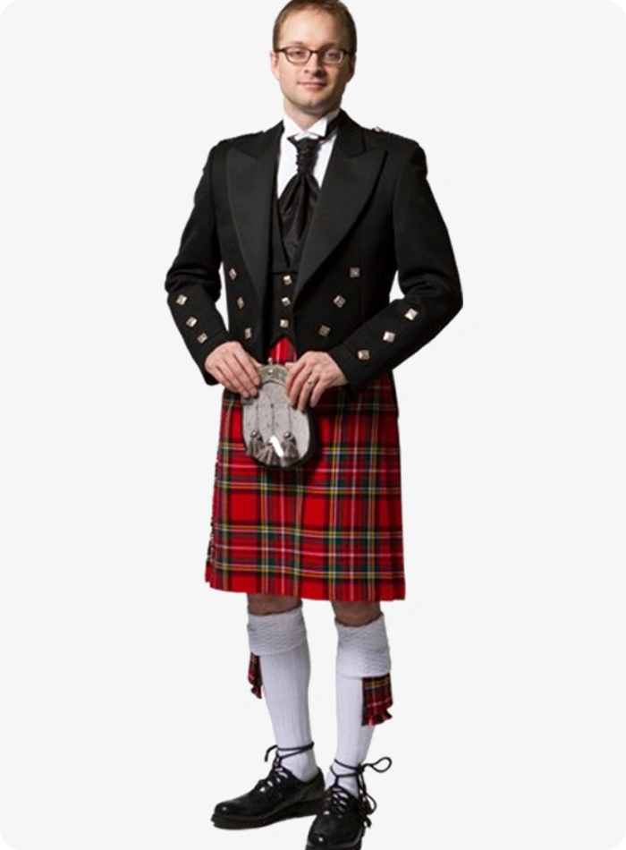 Conjunto de kilt Royal Stewart con tartán