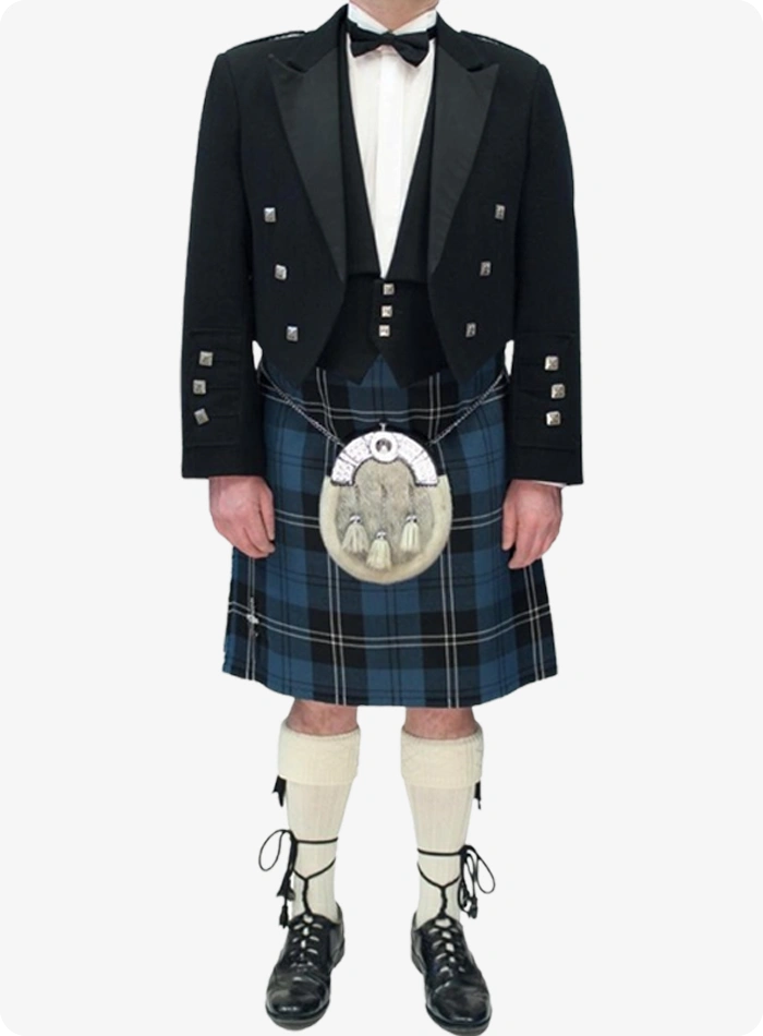 Custom Made Prince Charlie Ramsay Blue Tartan Kilt Outfit