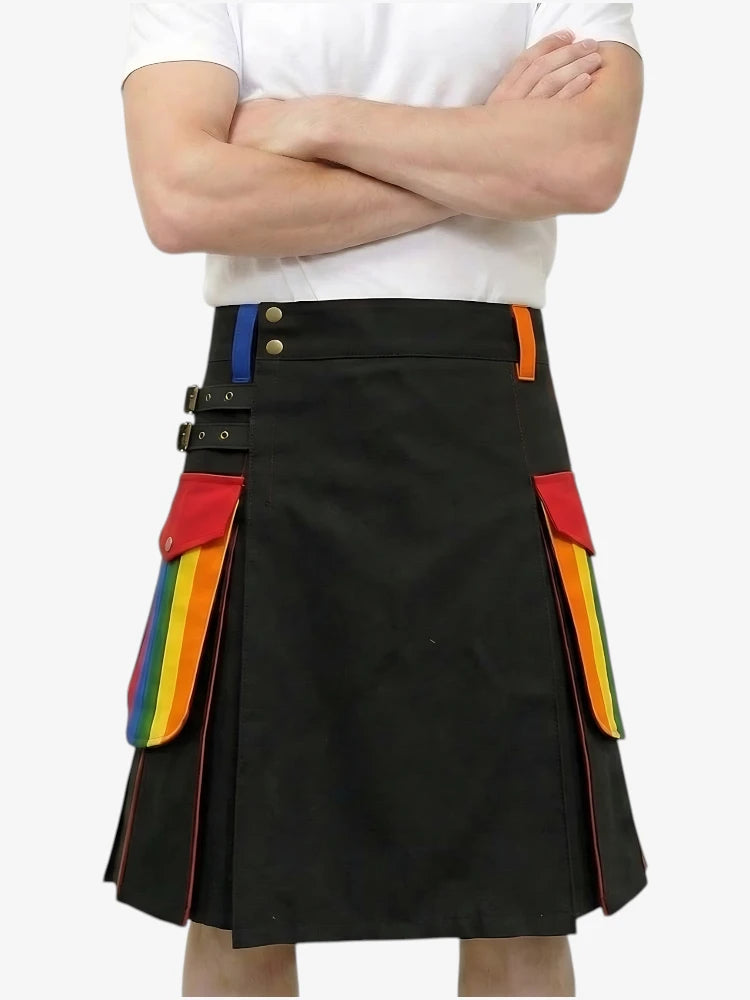 Falda Escocesa Pride Arcoíris con Bolsillos Cargo