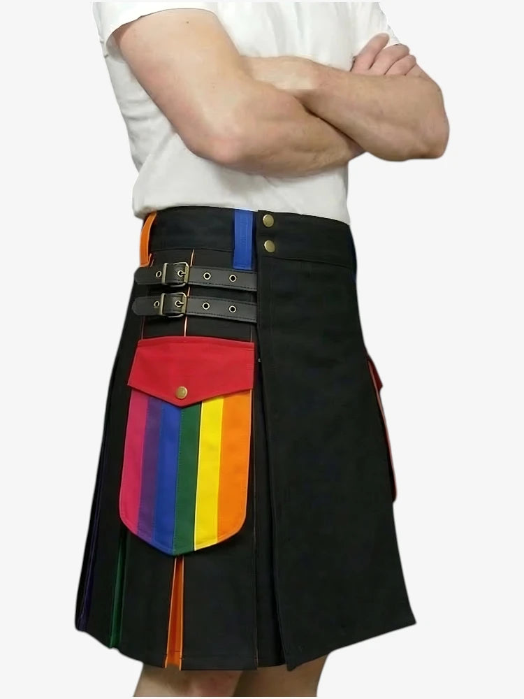 Falda Escocesa Pride Arcoíris con Bolsillos Cargo