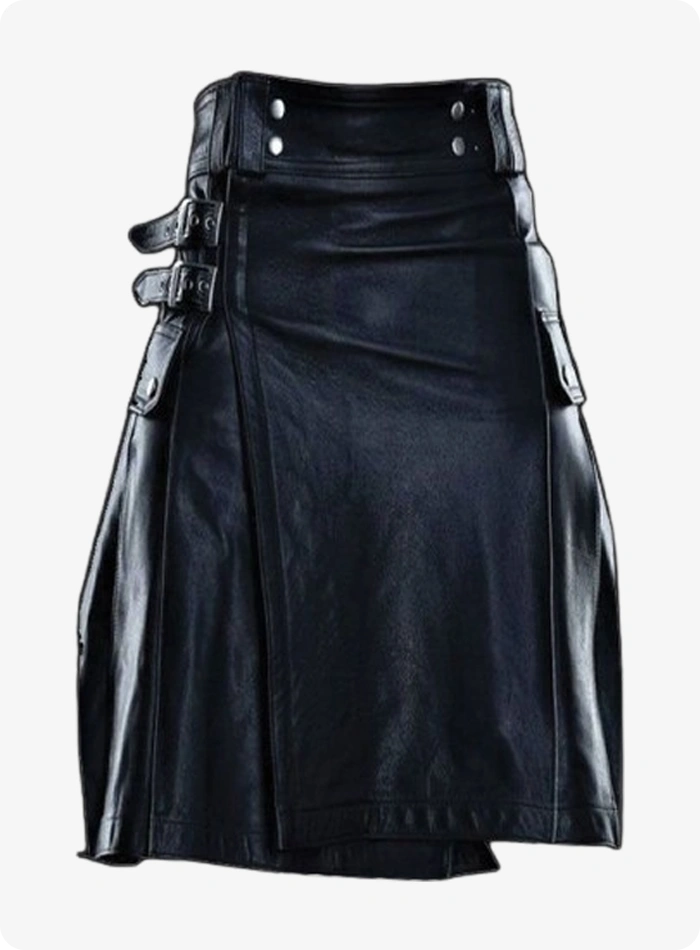 Custom Made Pure Black Stylish Leather Kilt