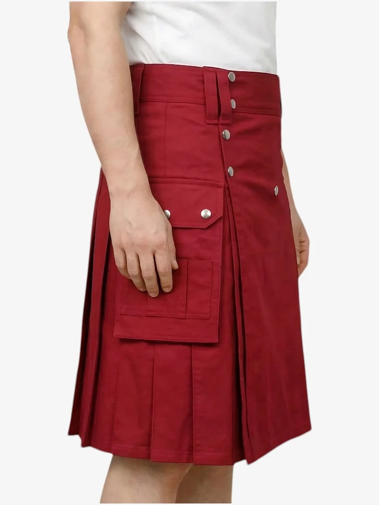 Red Hybrid Utility Kilt with Cargo Pockets