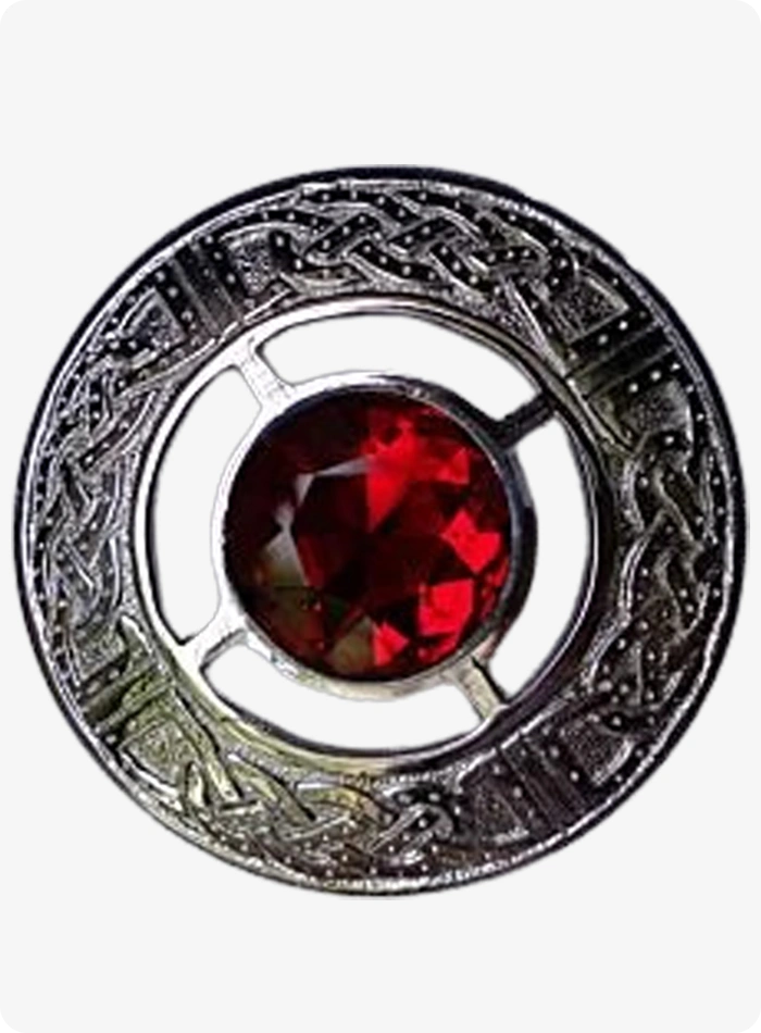 Custom Made Red Stone Kilt Fly Plaid Brooch
