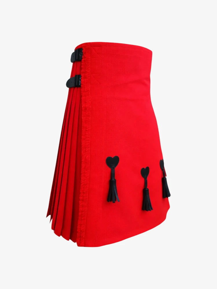 Red kilt with black tassels on a white background