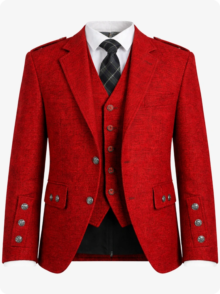 Red Tweed Argyle Kilt Jacket With Vest