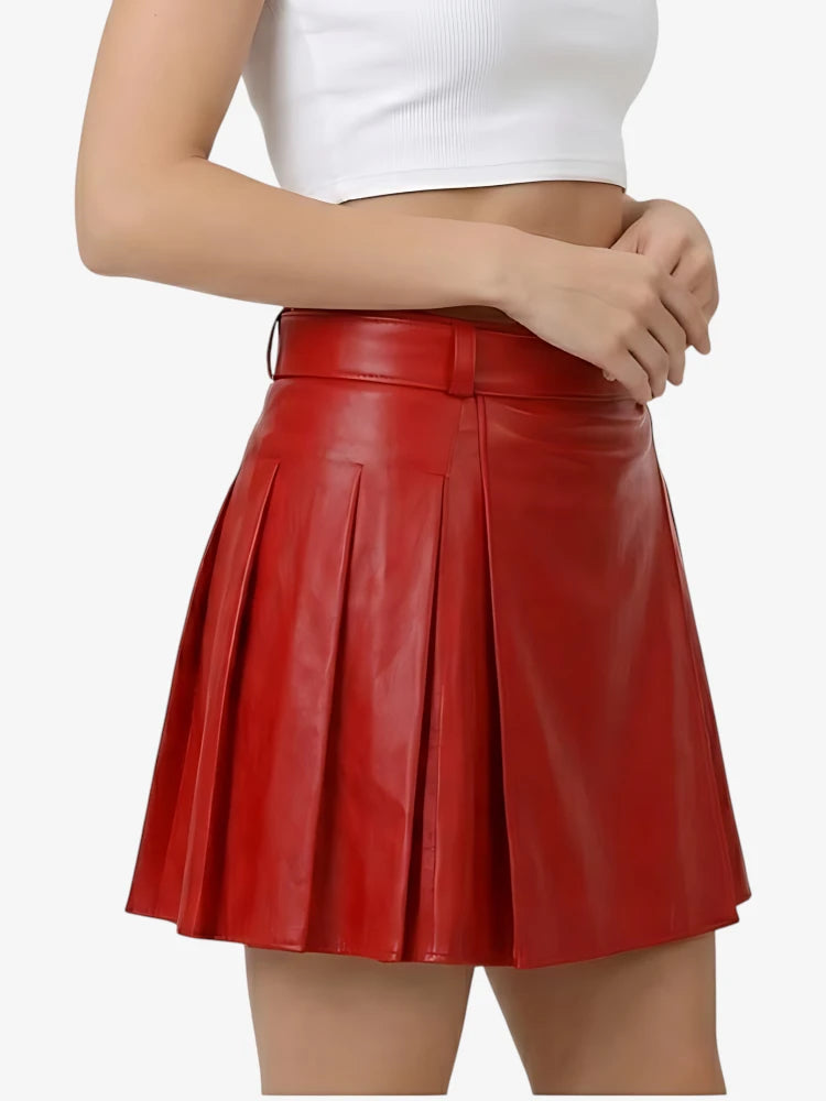 Kilt de Cuero Rojo Hecho a Medida para Mujer