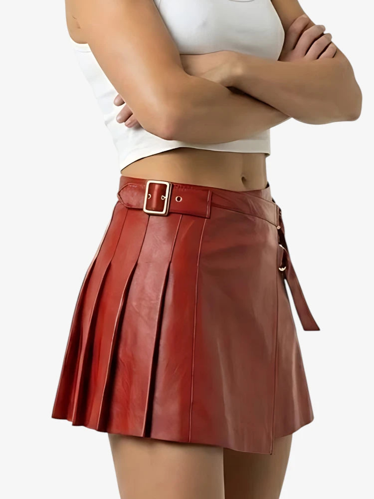 Kilt de Cuero Rojo de Alta Calidad Hecho a Medida para Mujer