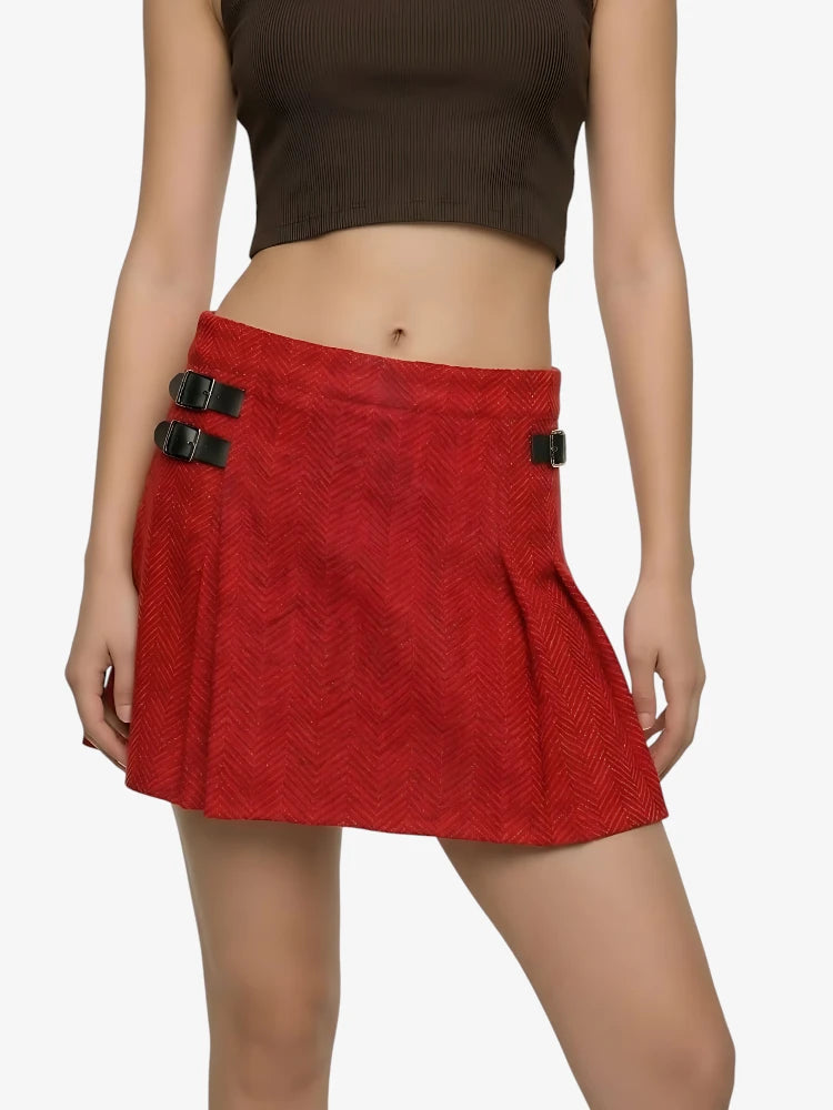 Kilt de Tweed Espiga Rojo y Negro para Mujer