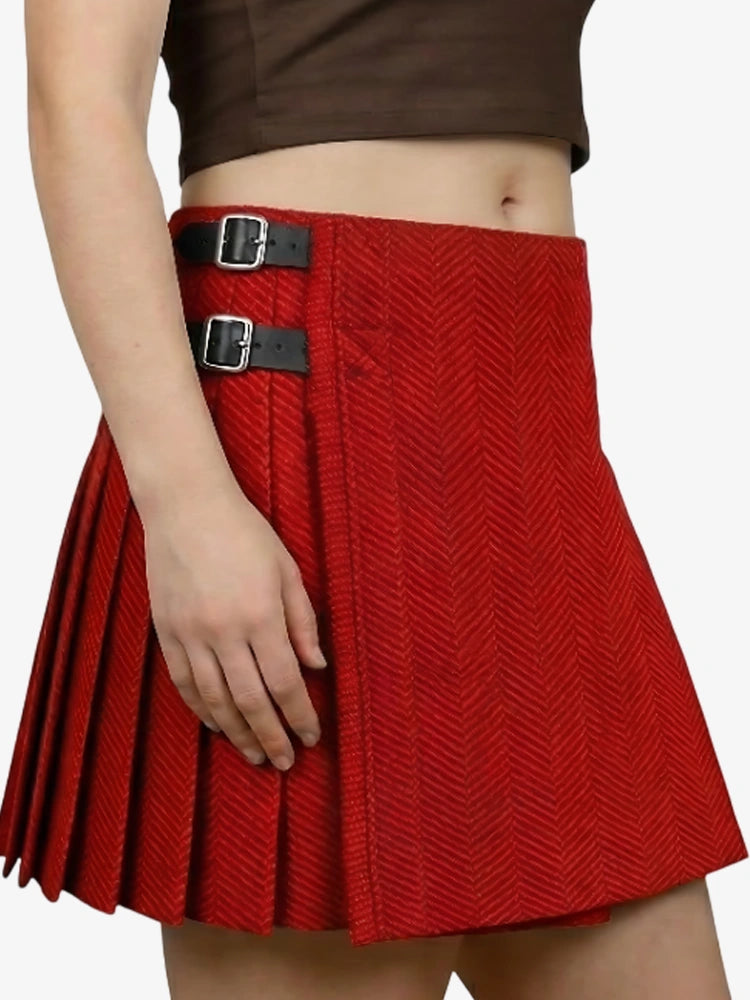 Kilt de Tweed Espiga Rojo y Negro para Mujer