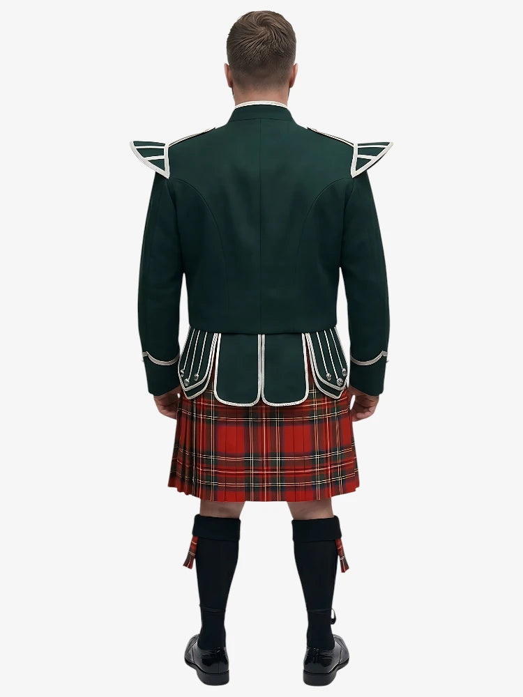 Conjunto Kilt Doublet de Tartan Royal Stewart con Chaqueta Verde Oscuro