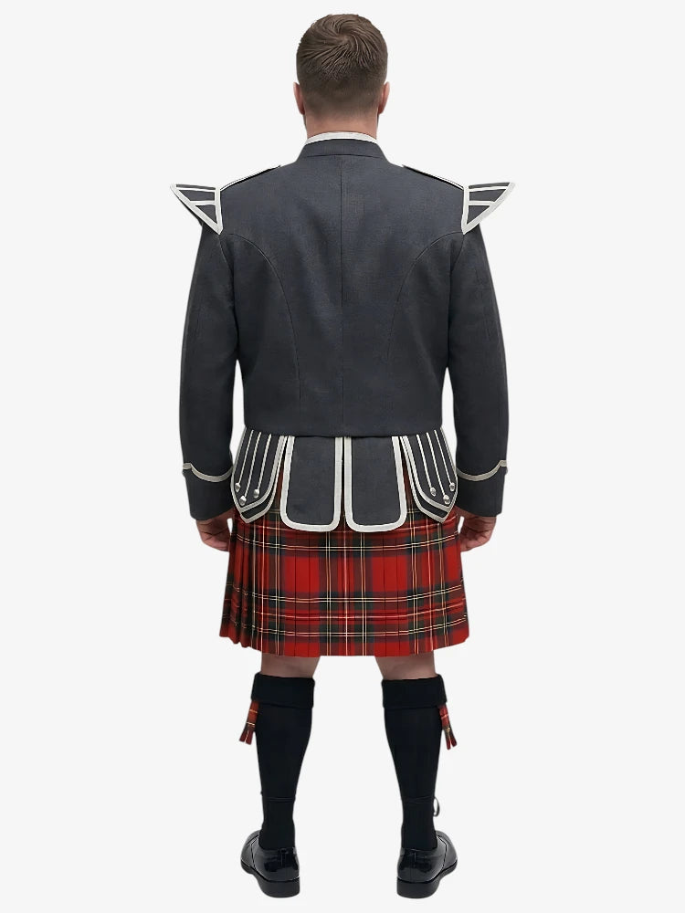 Conjunto de Kilt Doublet de Tartan Royal Stewart con Chaqueta Gris Oscuro