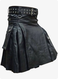 Scottish Active Men Black Leather Kilt