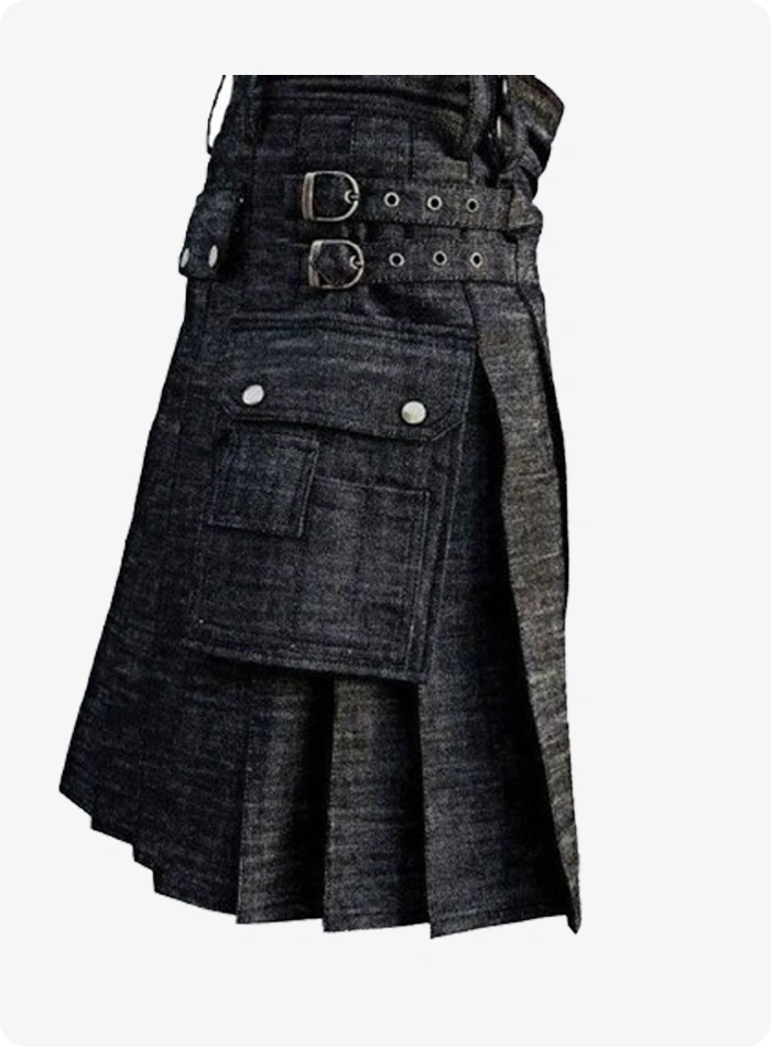 Custom Made Scottish Black Denim Utility Kilt