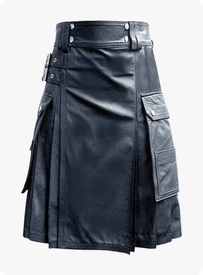 Hand Made Shiny Black Leather Kilt