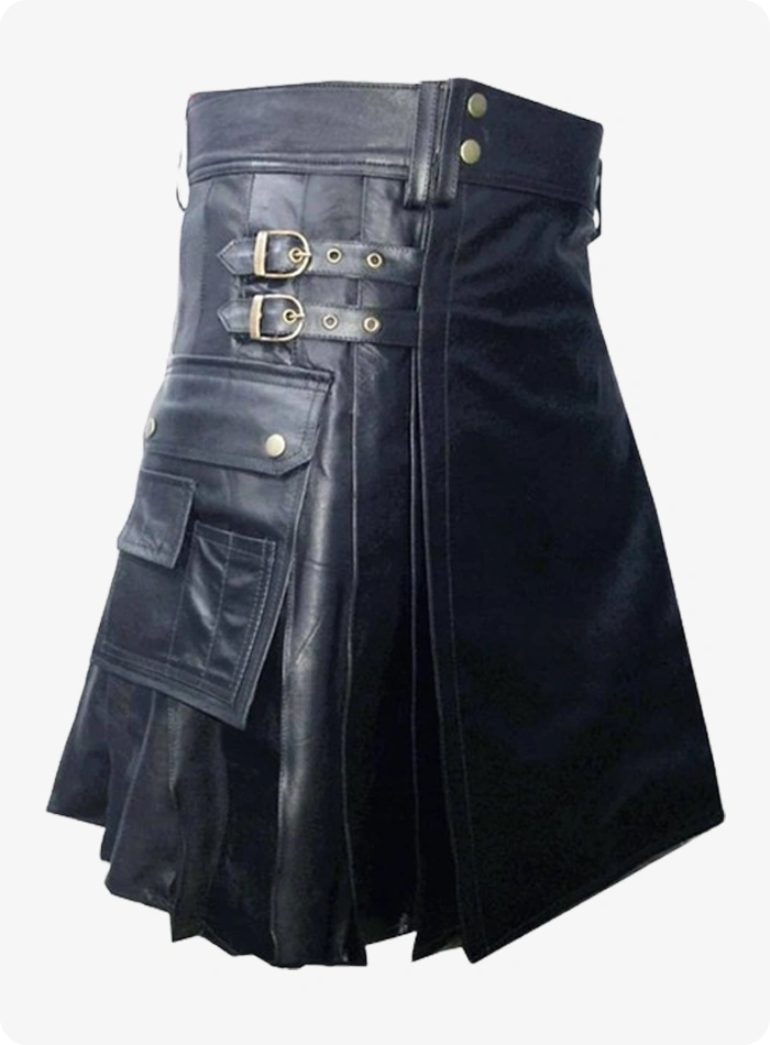 Hand Made Shiny Black Leather Kilt