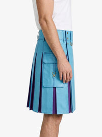 Sky Blue Leather Kilt With Purple Pleat Right