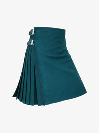 Teal kilt with silver buckles on a white background