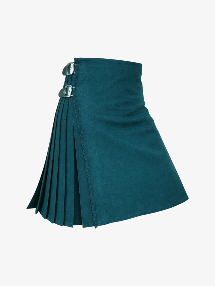 Teal kilt with silver buckles on a white background