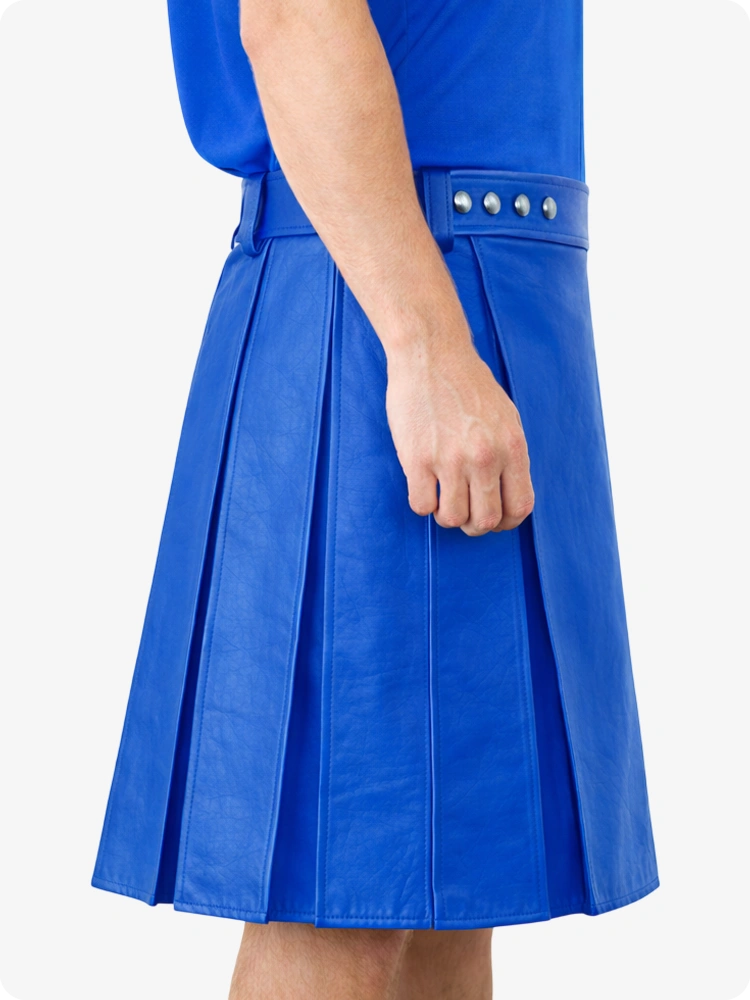 Kilt utilitario de cuero genuino azul estándar con cinturilla tachonada